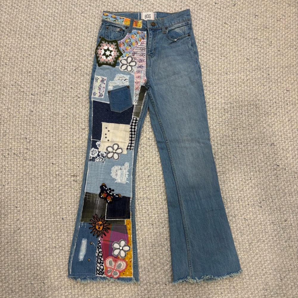 BDG Blue Patchwork Colorful Flare Jeans